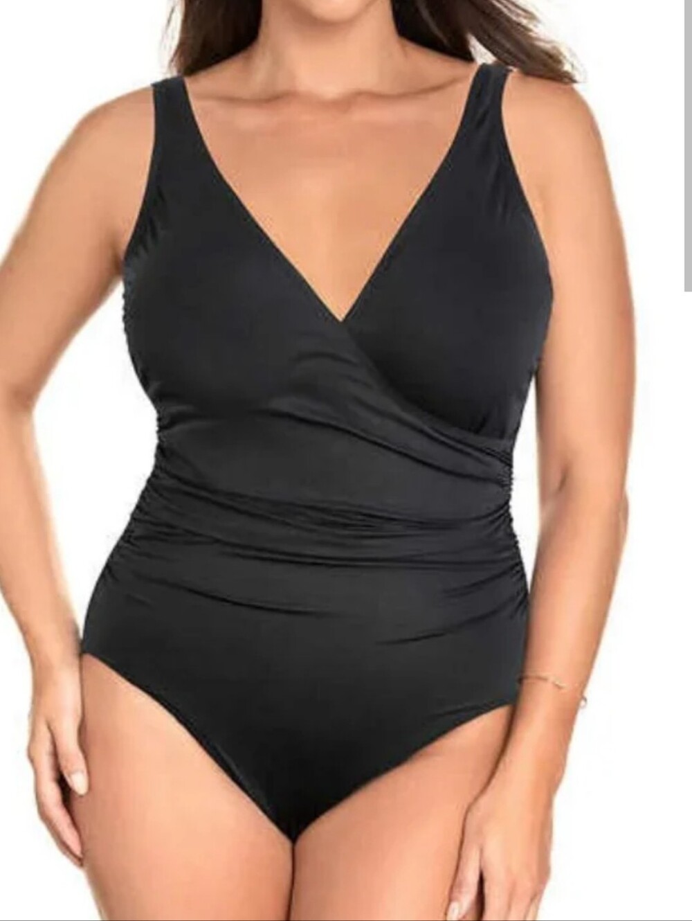 Adonna Black V-Neck Ruched One-Piece Swimwear